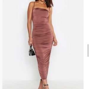 NWT Boohoo Taupe Midaxi Midi Maxi Dress - Size 14